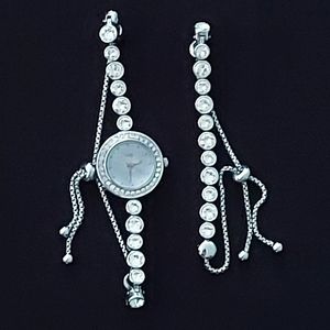 DMQ Adjustable Rhinestone Watch and Bracelet Set